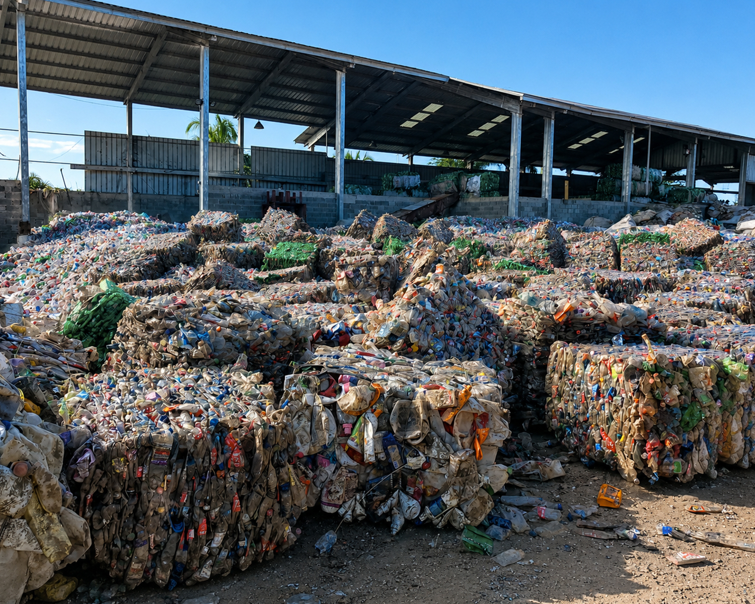 Botellas plásticas PET compactadas listas para envío